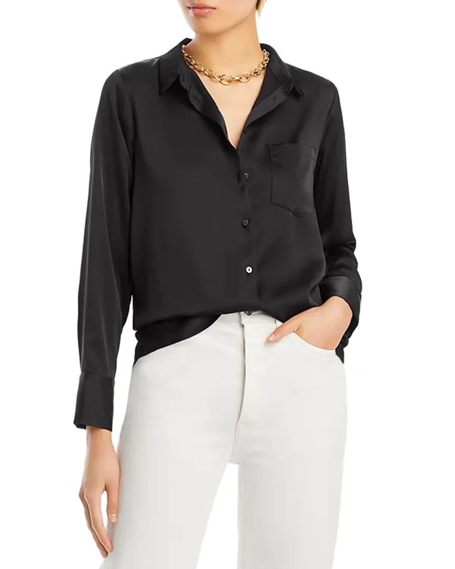 Lapel Satin Button Front Blouse
