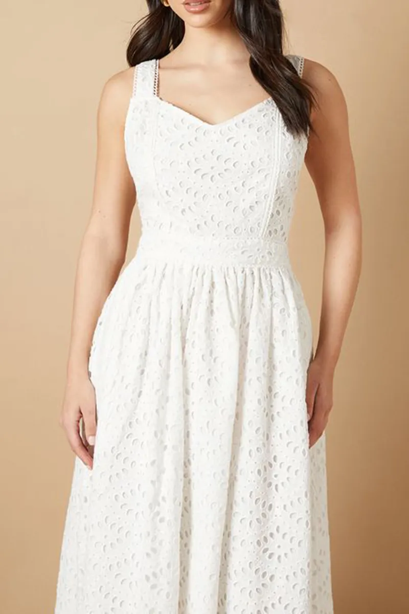 Casual Style Embroidered Broderie Dress