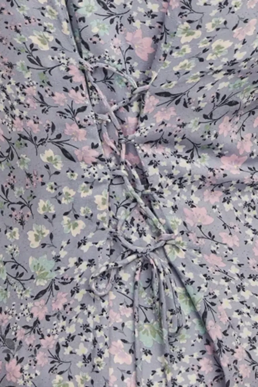 Blue Multi Lace Trimmed Button Front Midi Dress