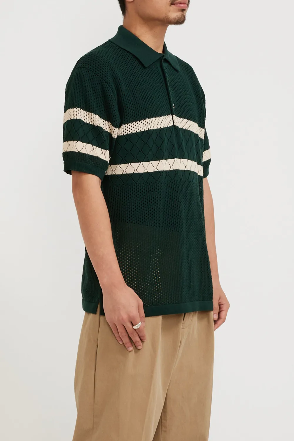 Knit Polo Mesh Stripe Green