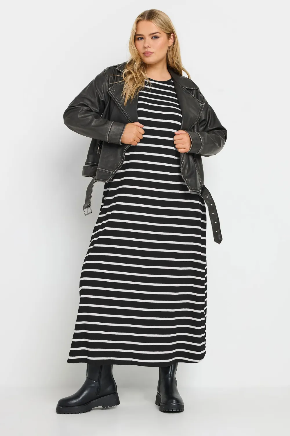 YOURS Curve Black Stripe Long Sleeve Maxi Dress