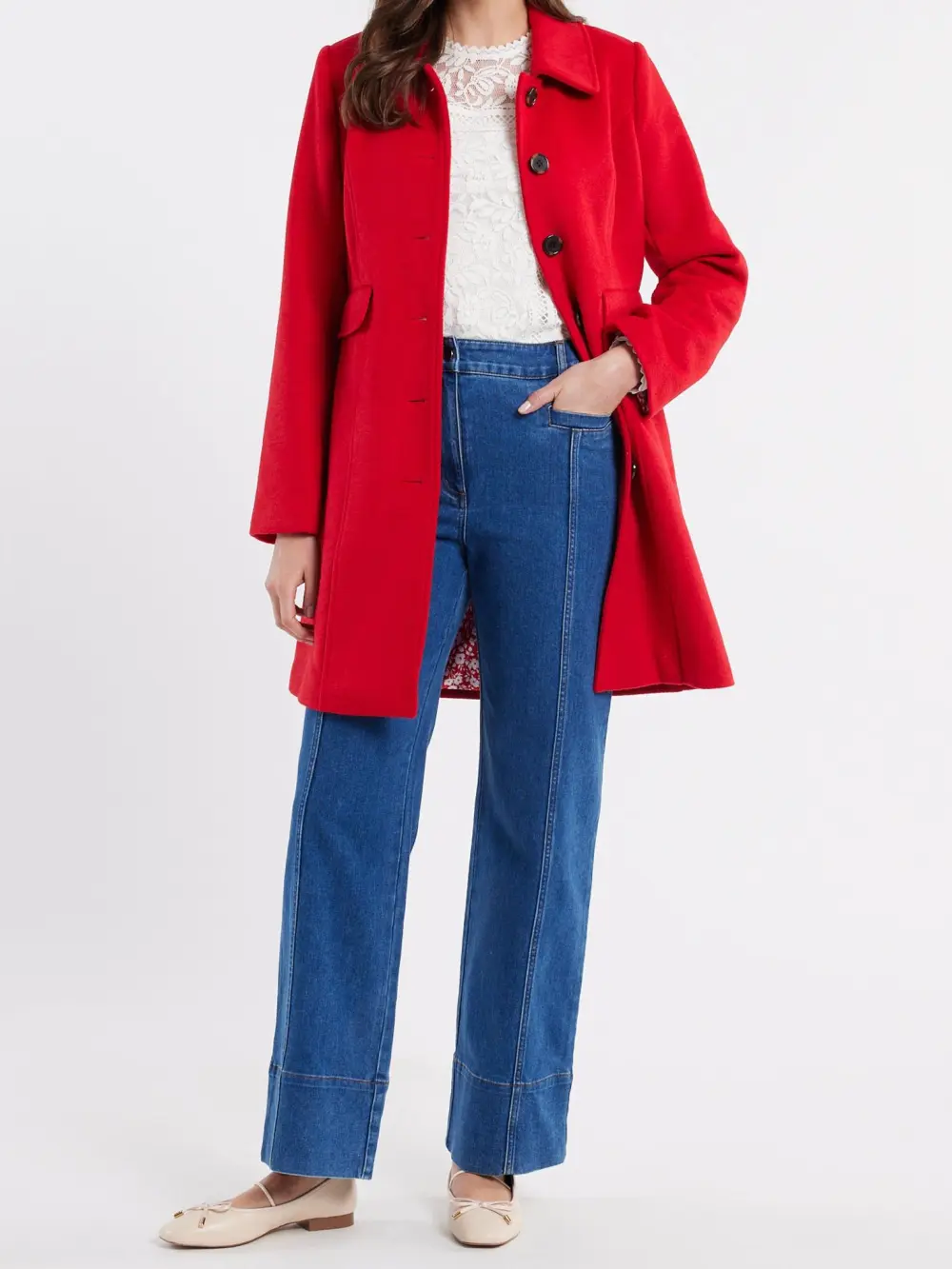 Red Casual Wool Blend Coats