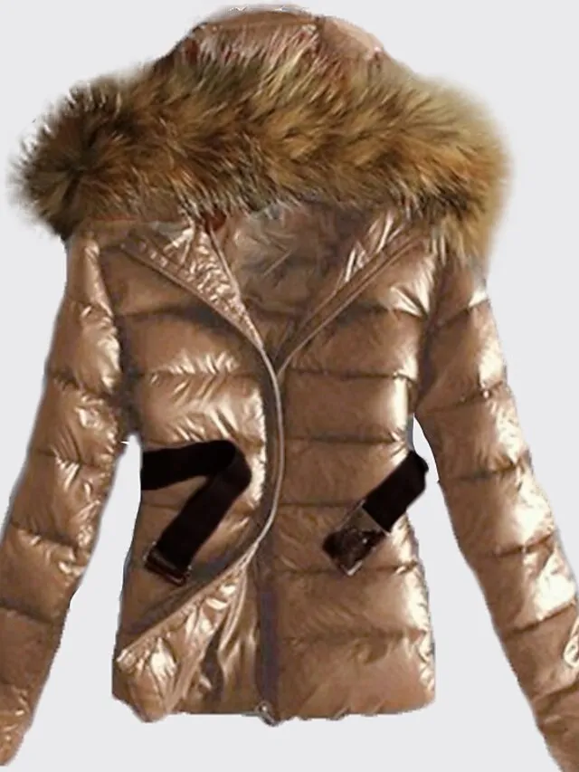 Women's Winter Jacket Winter Coat Parka Warm Breathable Outdoor Daily Wear Going out Pocket Fur Collar Zipper Hoodie Active Fashion Comfortable Street Style Solid Color Regular Fit Outerwear Long