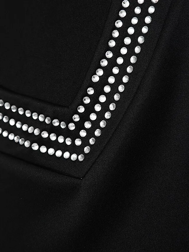 Women's Plus Size Going Out Tops Blouse Concert Tops Black Wine Dark Blue Plain Sparkly Mesh Rhinestone Long Sleeve Daily Date Vacation Vintage Fashion Elegant V Neck Regular Fit Spring Fall