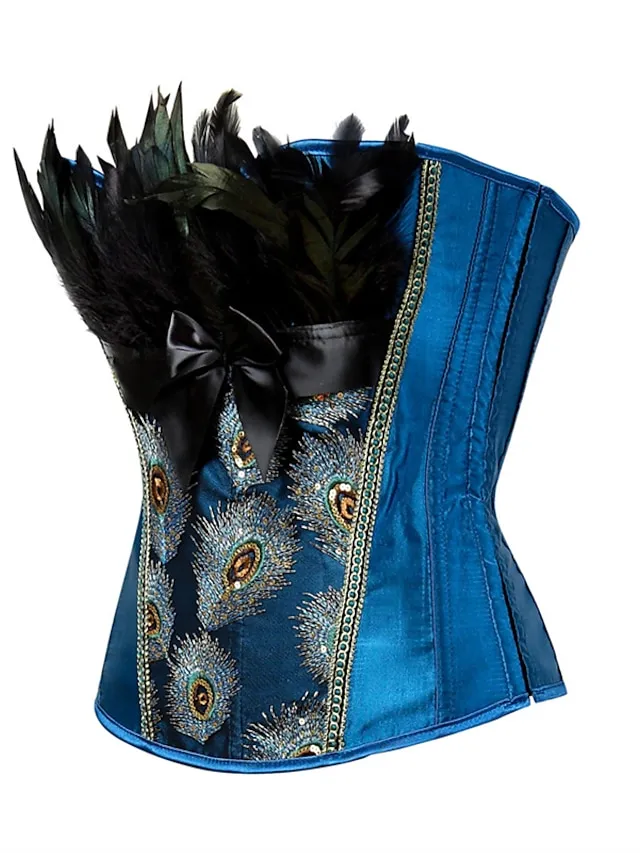 Women's Corsets Halloween Party & Evening Club Comfortable Overbust Corset Backless Tummy Control Embroidery Stripe Lace Up Spandex  All Seasons Black Blue / Bow / Bow