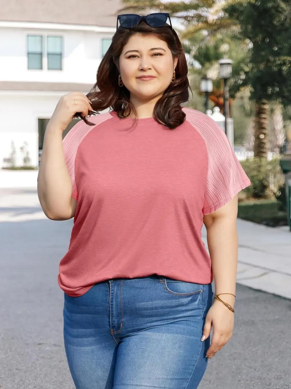 HDLTE Womens Plus Size Tops Floral Bell Sleeves Blouses Summer Crewneck Tunic Loose Casual T Shirts