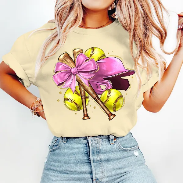 Baseball Season Printed Round Neck Short Sleeve T-Shirt