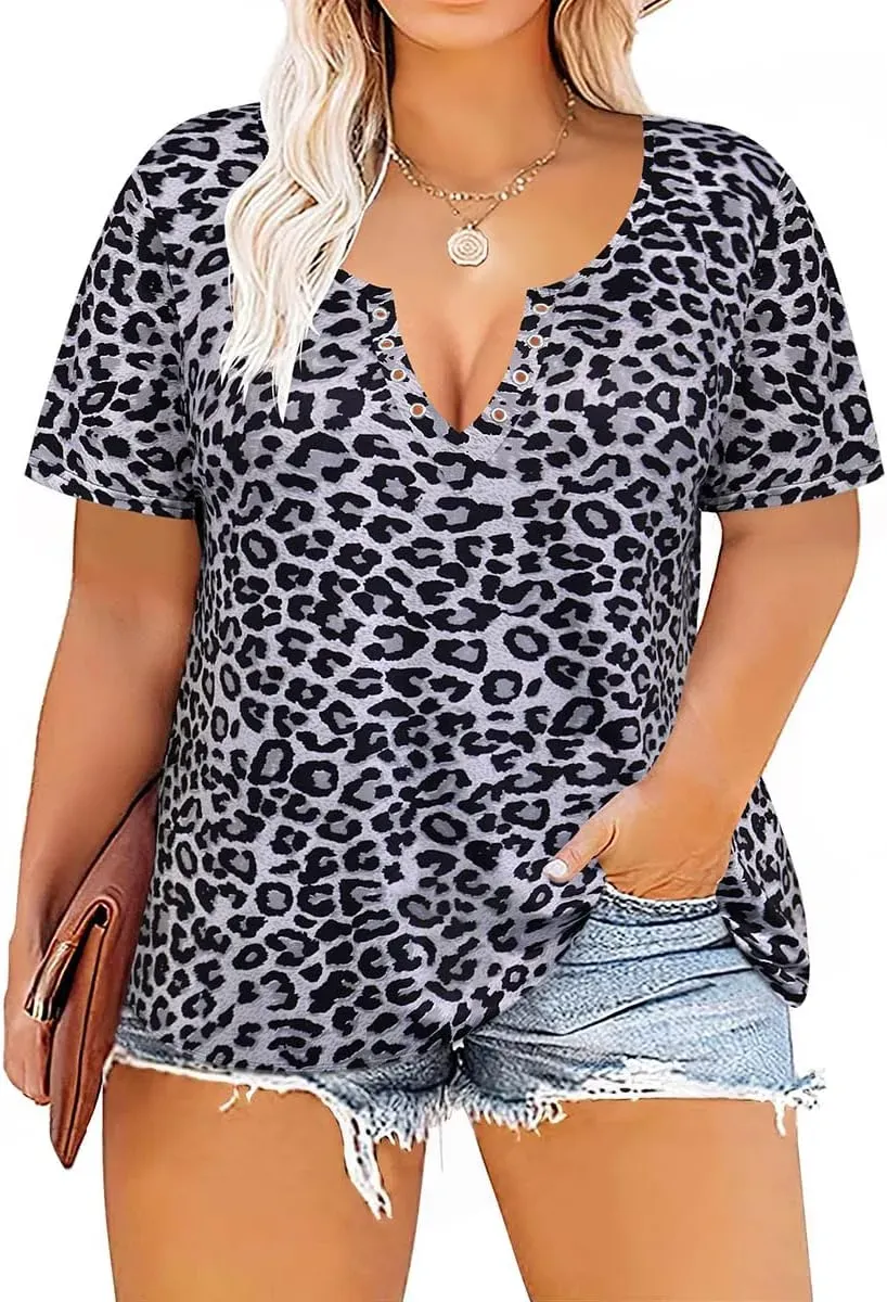 TIYOMI Plus Size T Shirt for Women Short Sleeve Tunic Cross Line Shirts Round Neck Tops Summer Blouse XL-5XL 14-28