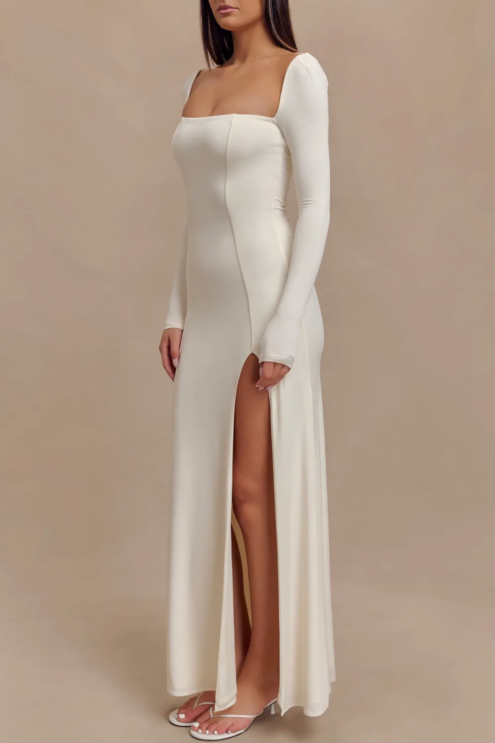 Slinky Long Sleeve Maxi Dress With Split