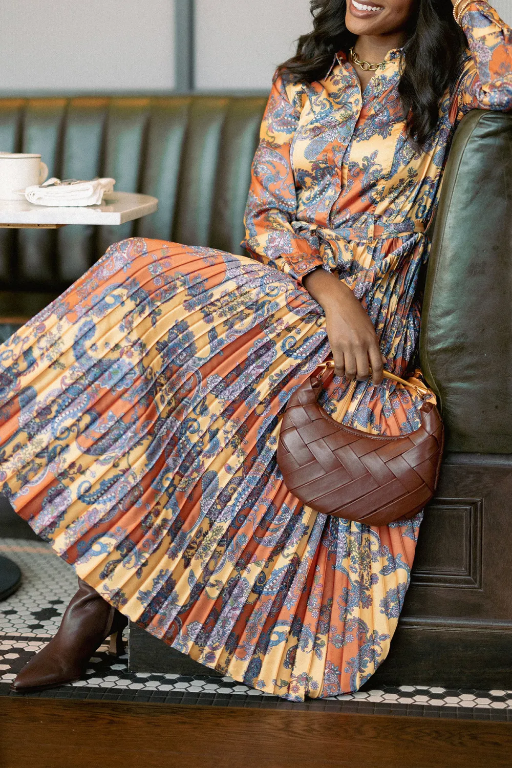 Multicolored Pleated Tie-Waist Maxi Dress