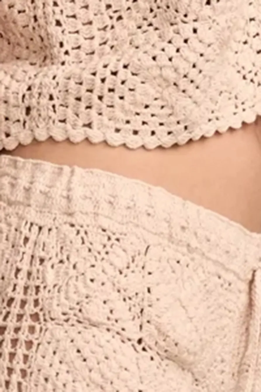 Drawstring Waist Blush Pink Festival Crochet Short