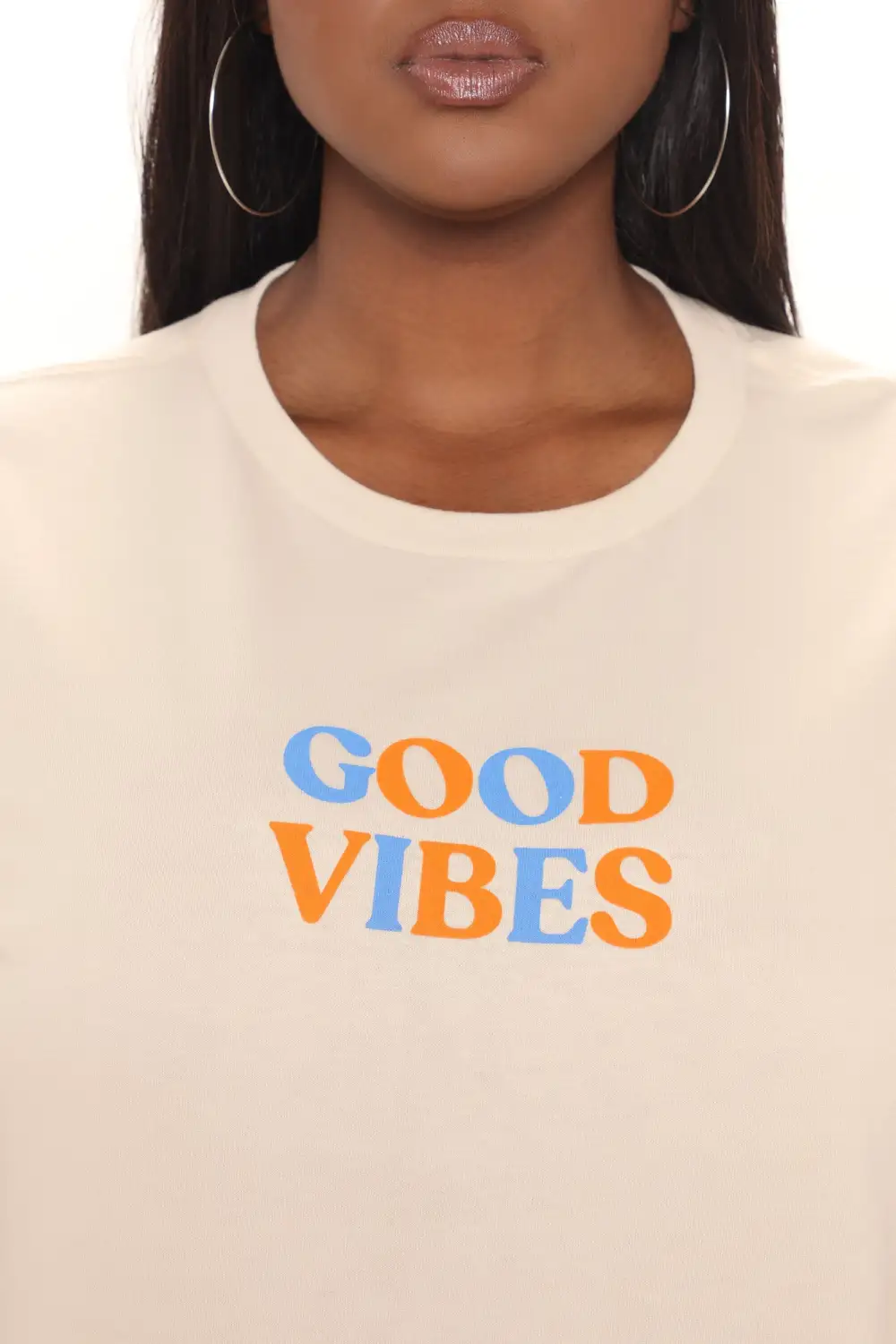 Good Vibes Smiley Face Tee - Nude