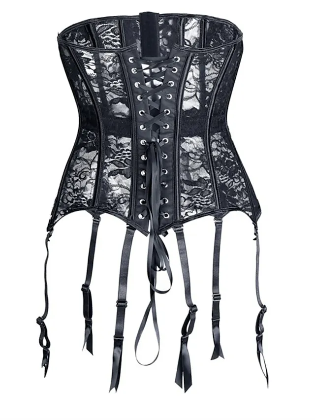 Corset Women's Corsets Corset Tops Party & Evening Valentine's Day Club Black Sexy Breathable Underbust Corset Hook & Eye Lace Up Lace Backless Tummy Control Lace Flower All Seasons