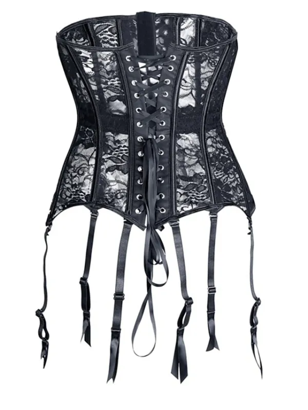 Corset Women's Corsets Corset Tops Party & Evening Valentine's Day Club Black Sexy Breathable Underbust Corset Hook & Eye Lace Up Lace Backless Tummy Control Lace Flower All Seasons