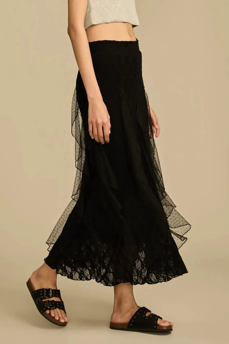 Elastic Waist Lace Midi  Skirt