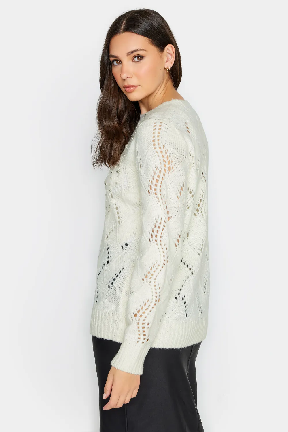 LTS Tall White Embellished Jumper