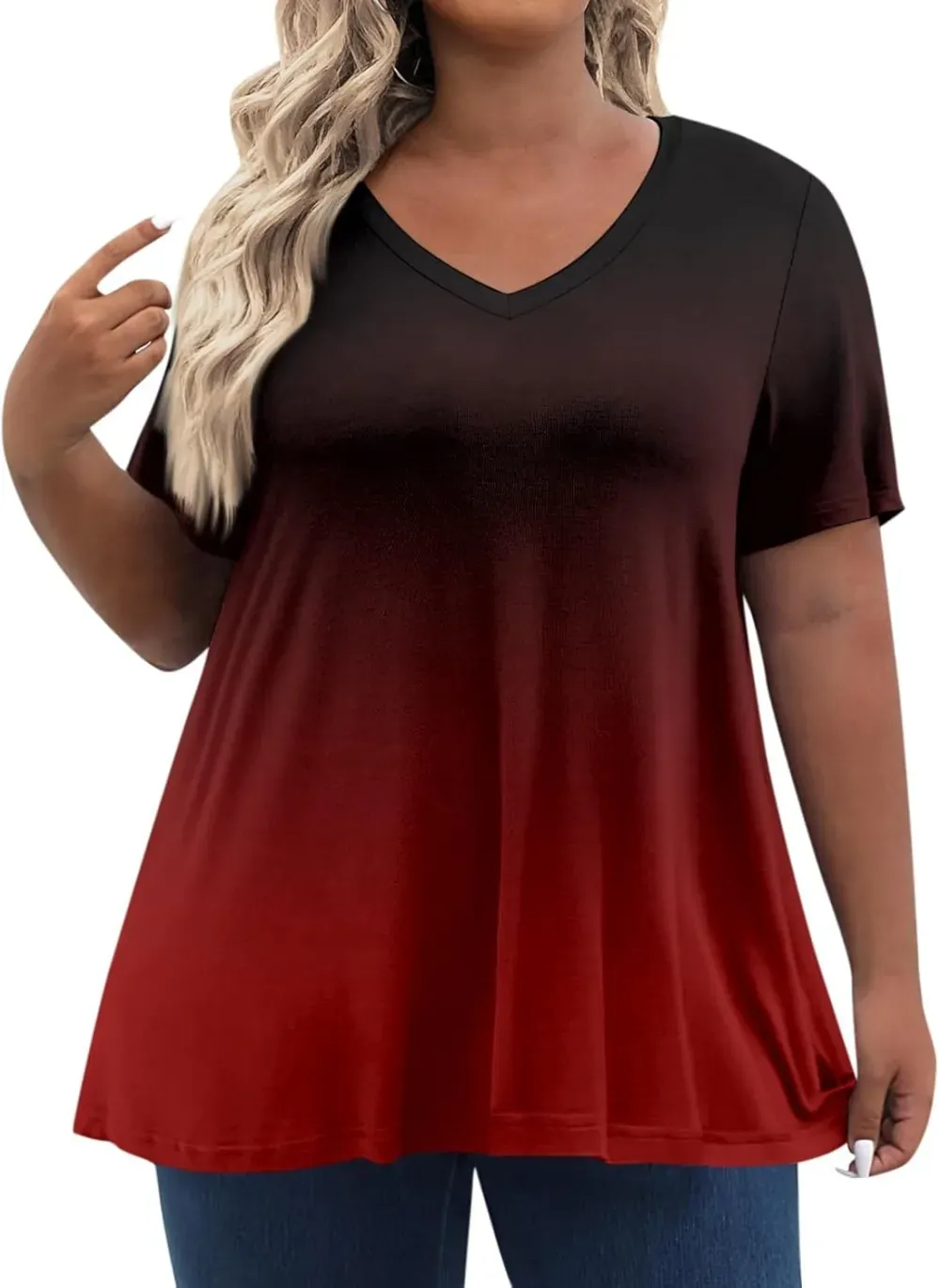 Plus Size Tops for Women Dressy Short Sleeve V Neck Shirts for Women Summer Tops for Women 2024 Floral Print Top