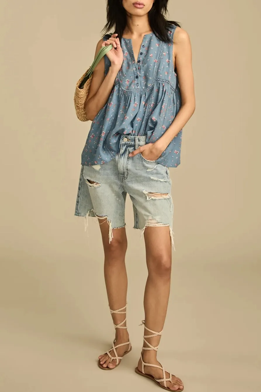 Blue Ditsy Trapunto Sleevless Shirt