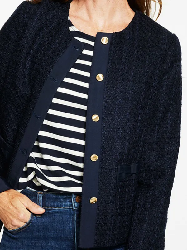Lady's Elegant Bow Knotted Broadcloth Rolled Edge Casual Jacket