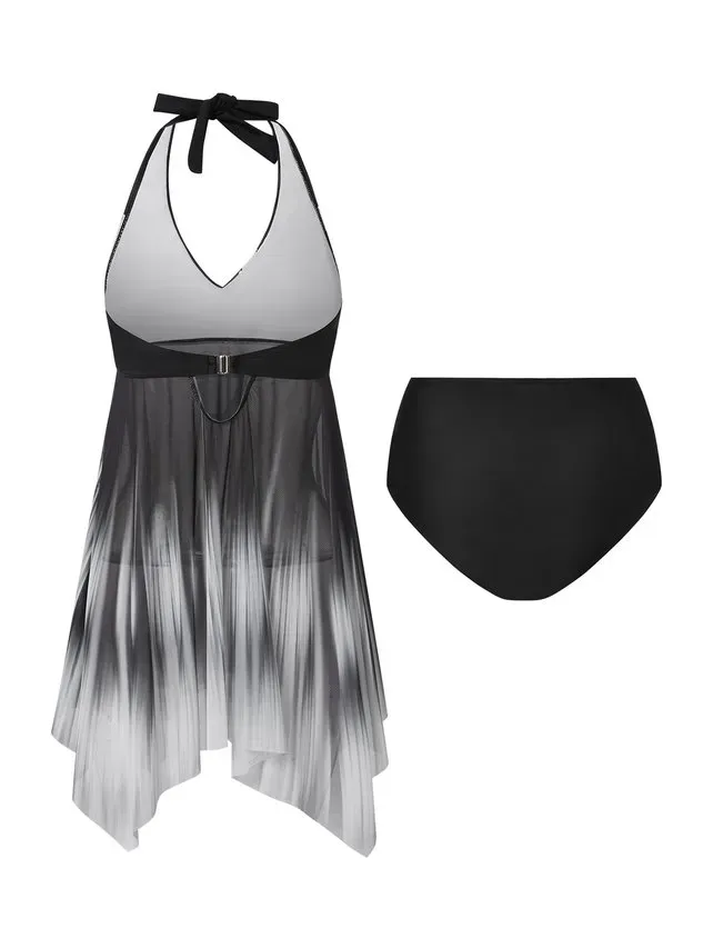 Casual Abstract Printing V Neck Swimdress Two-Piece Set