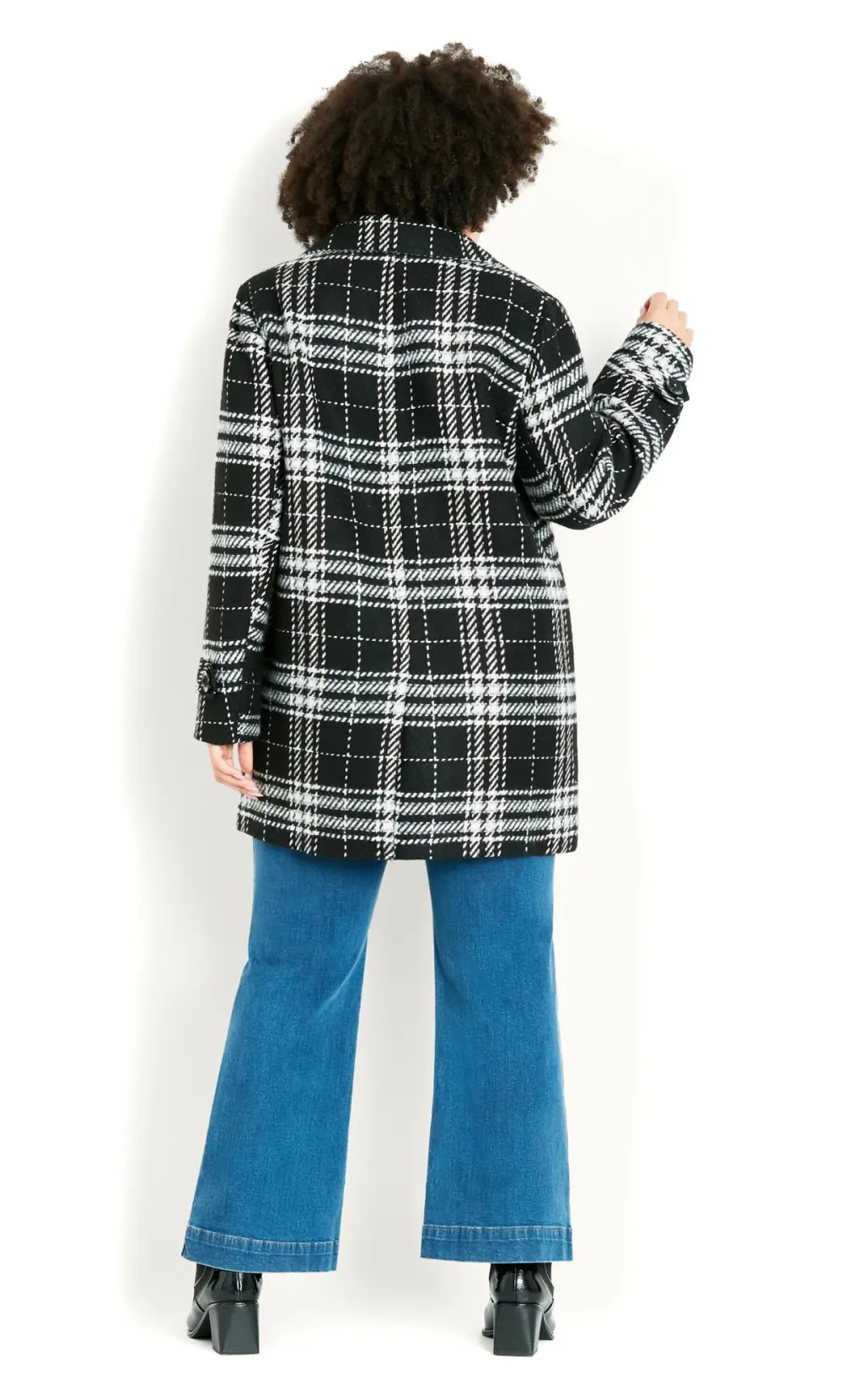EVANS Curve Black & White Check Coat