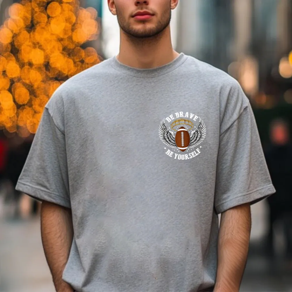 There Are Wings On Both Sides Of The Football, The Outline Of A Football Helmet, And The Words 