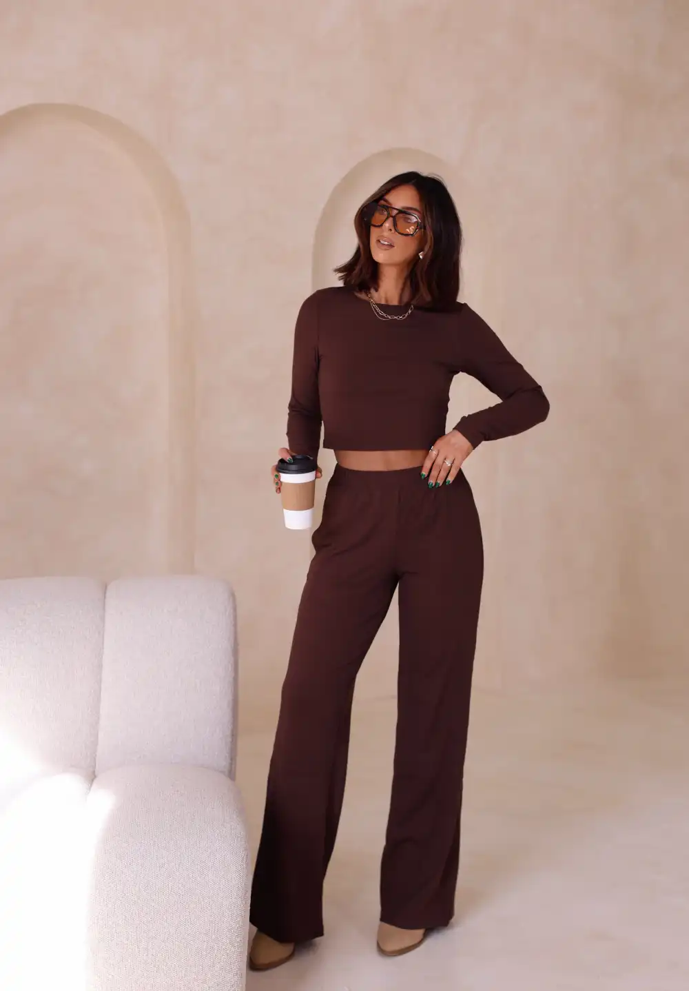 Brown Ribbed Knit Pants