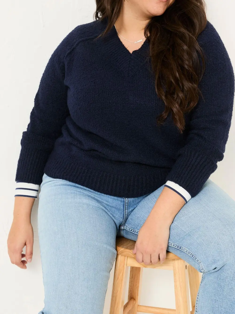 Navy Relaxed V-Neck Sweaters