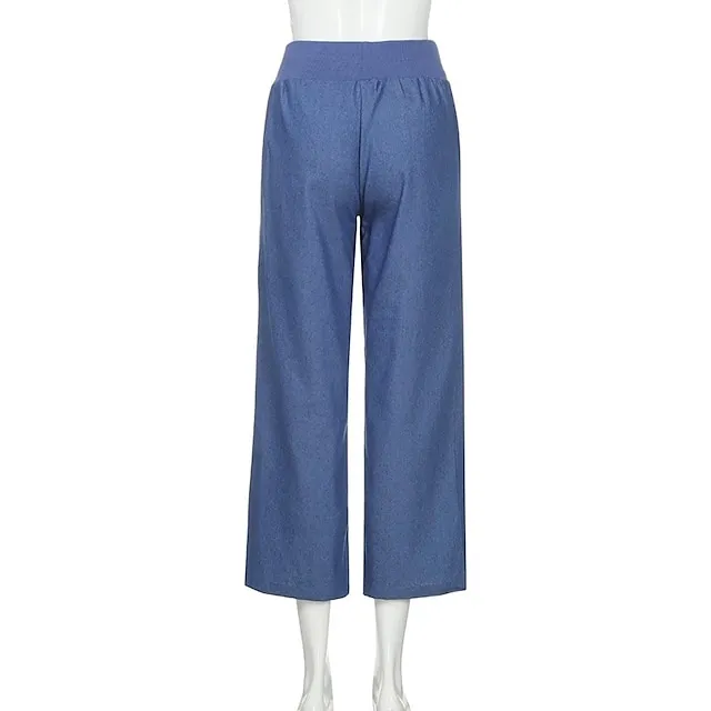 Women's Jeans Wide Leg Baggy Micro-elastic Classic Modern Office Daily Black Blue S M Spring &  Fall