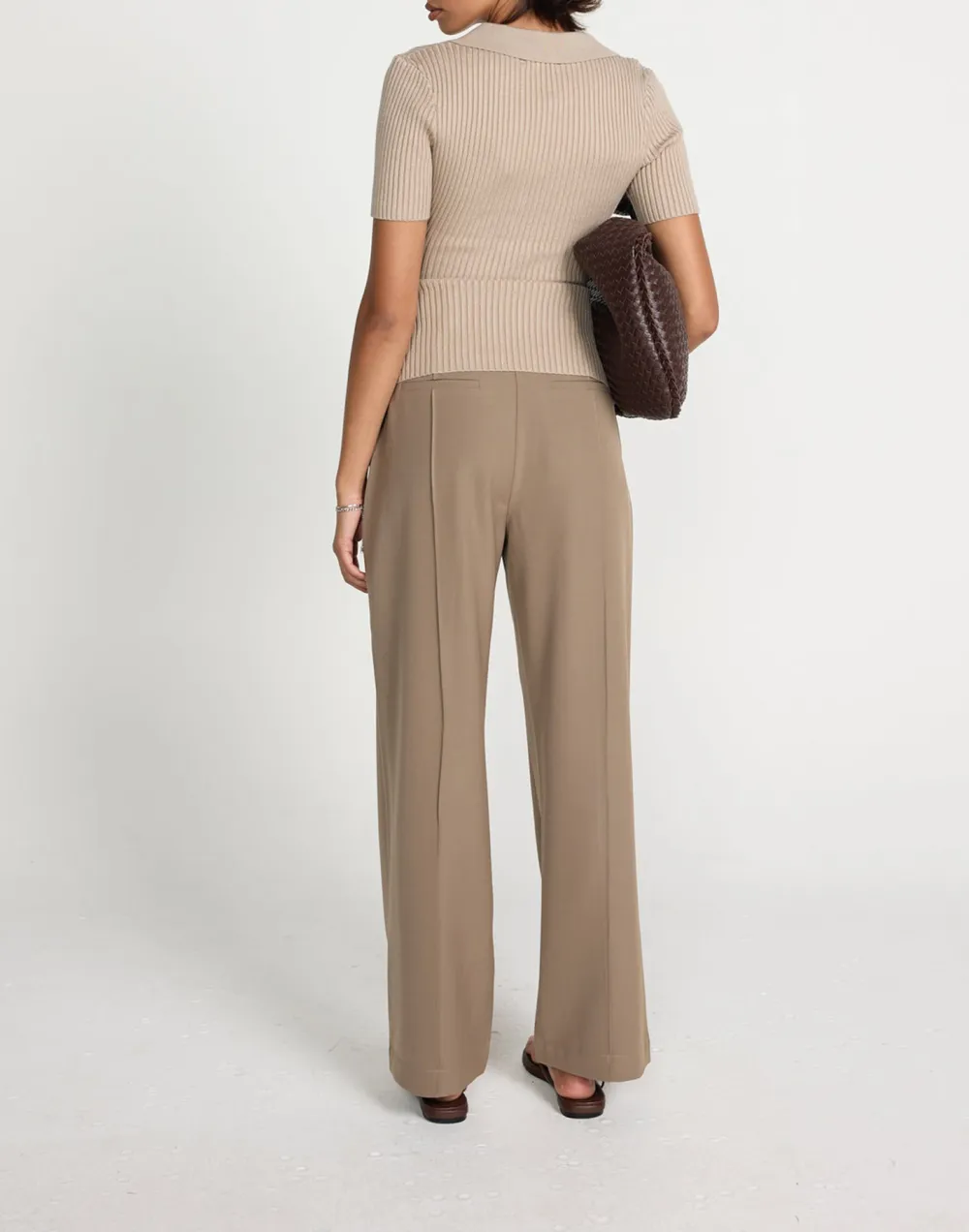 Cropped Ribbed Lapel Slim T-Shirt