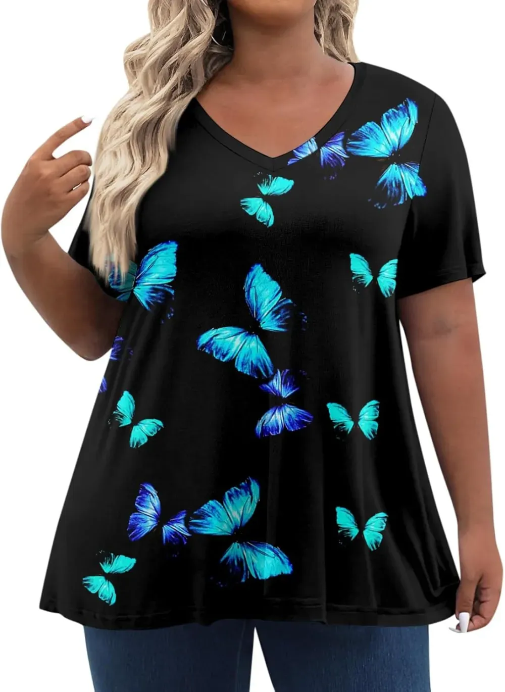 Plus Size Tops for Women Dressy Short Sleeve V Neck Shirts for Women Summer Tops for Women 2024 Floral Print Top