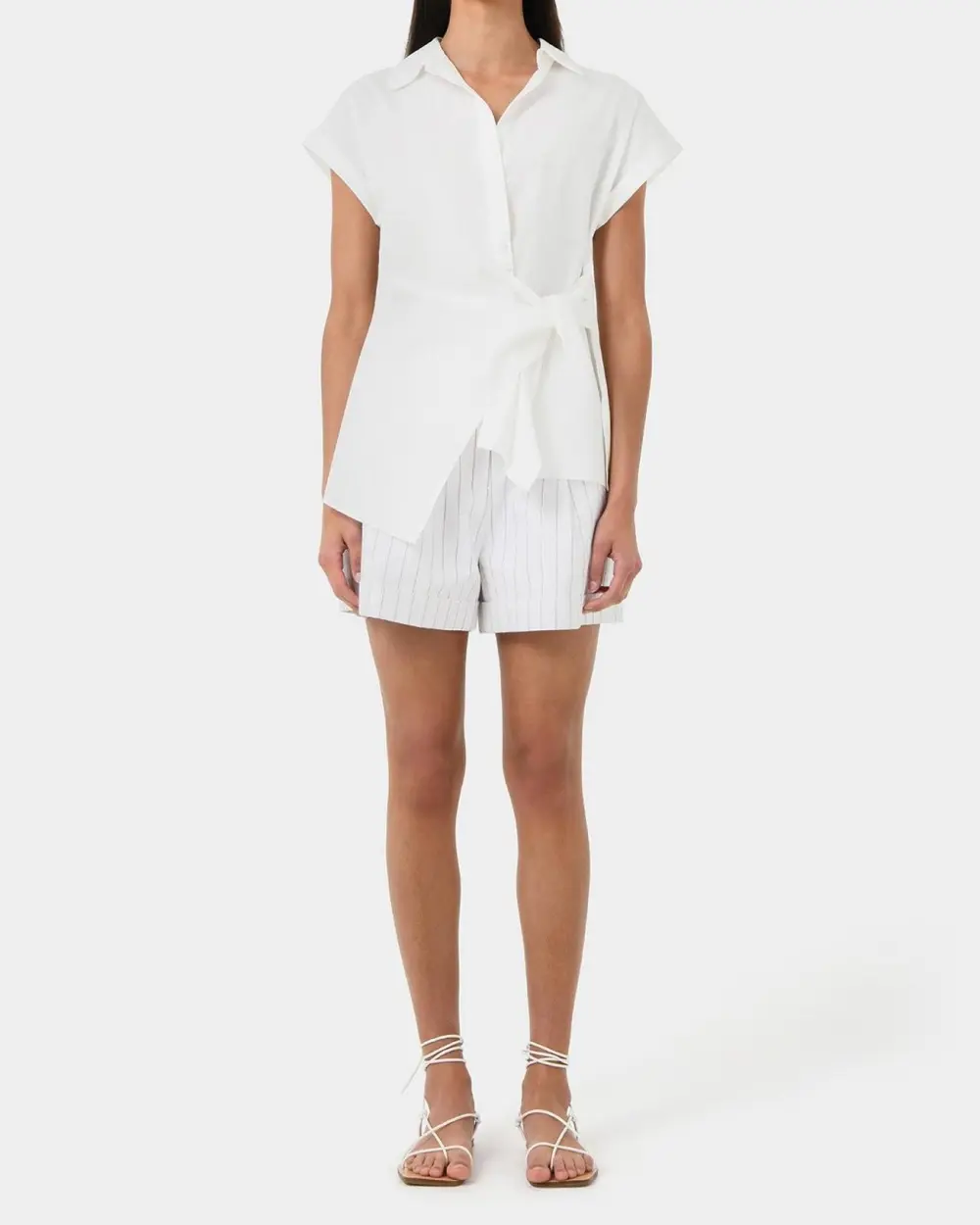 Spread Collar Tie Button Shirt