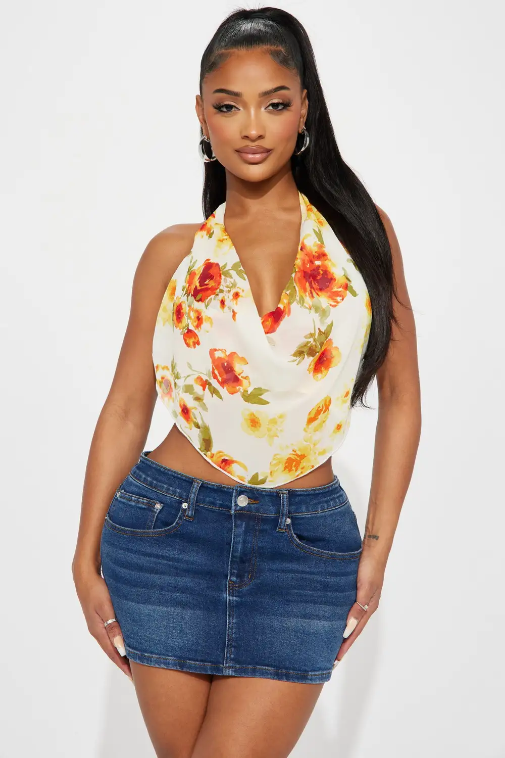 Special Effects Floral Halter Top - Ivory/combo