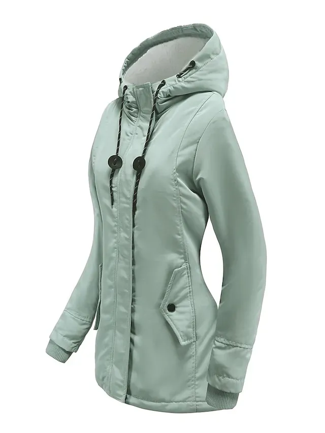 Women's Parka Street Fall Winter Puffer Jacket Coat Windproof Warm 3 in 1 Loose Casual Sports Jacket Long Sleeve Solid Color Zipper Purple Blushing Pink Waterpoof Daily Wear Down Parkas Lined