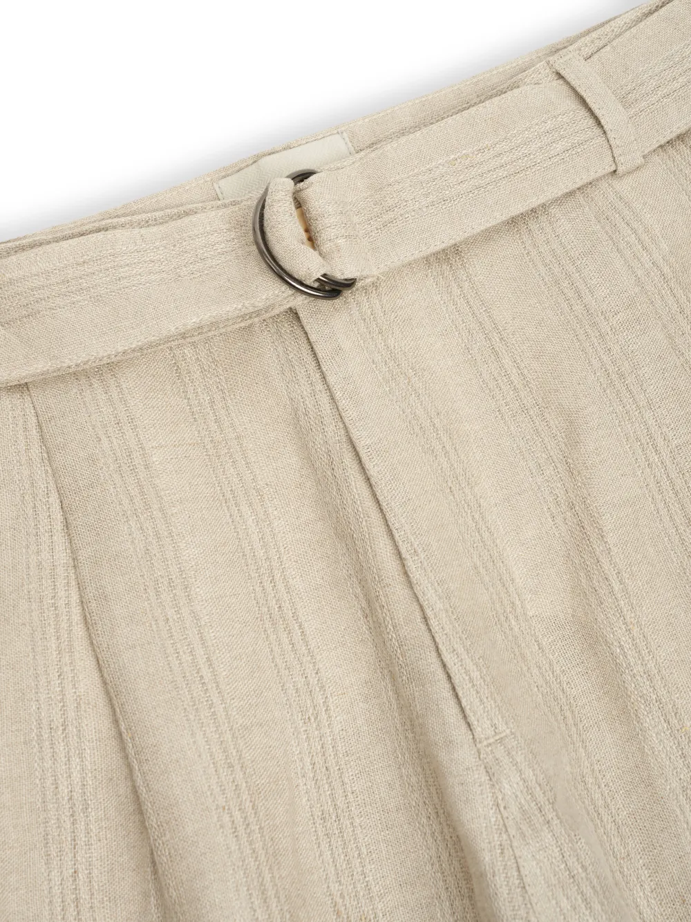 Sand Straight-Leg Belted Linen Trousers