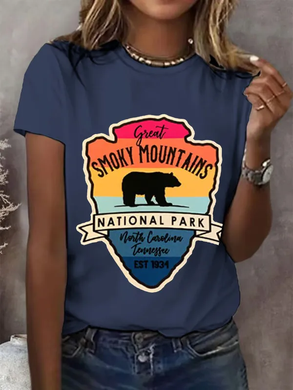 T-Shirt Women Women'S Smoky Mountains National Park Print Crew Neck T-Shirt