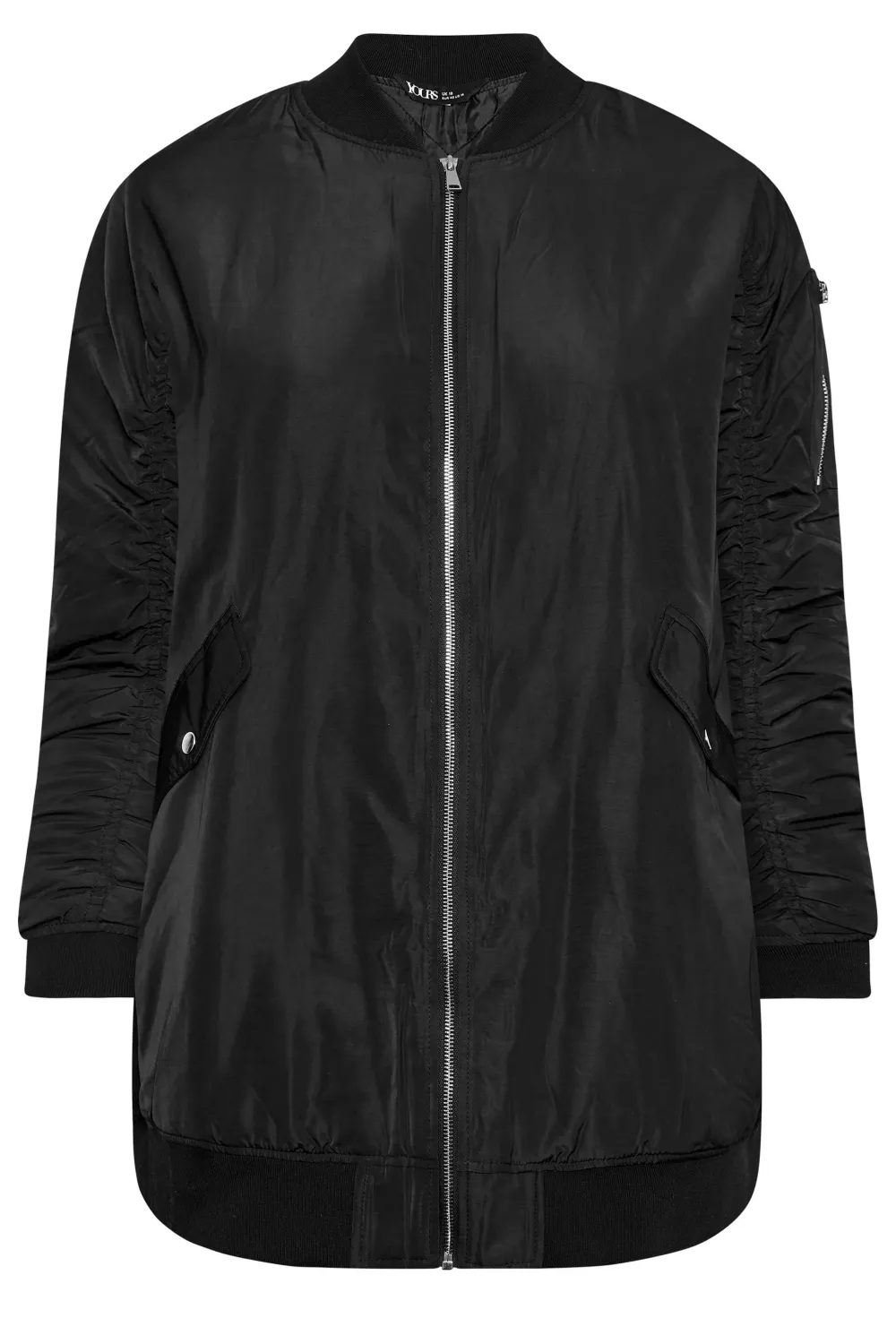 YOURS Curve Black Longline Bomber Jacket