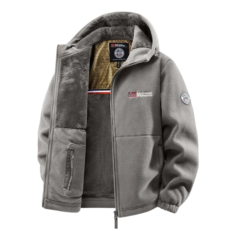 Men'S Outdoor Heavyweight Fleece Jacket&Men's Winter Outdoor Sports Fleece Pants-2 price set - Double-Sided Warm Hooded Coat With Full Zip, Multi Pockets & Machine Washable Polyester For Camping Hiking Casual Wear