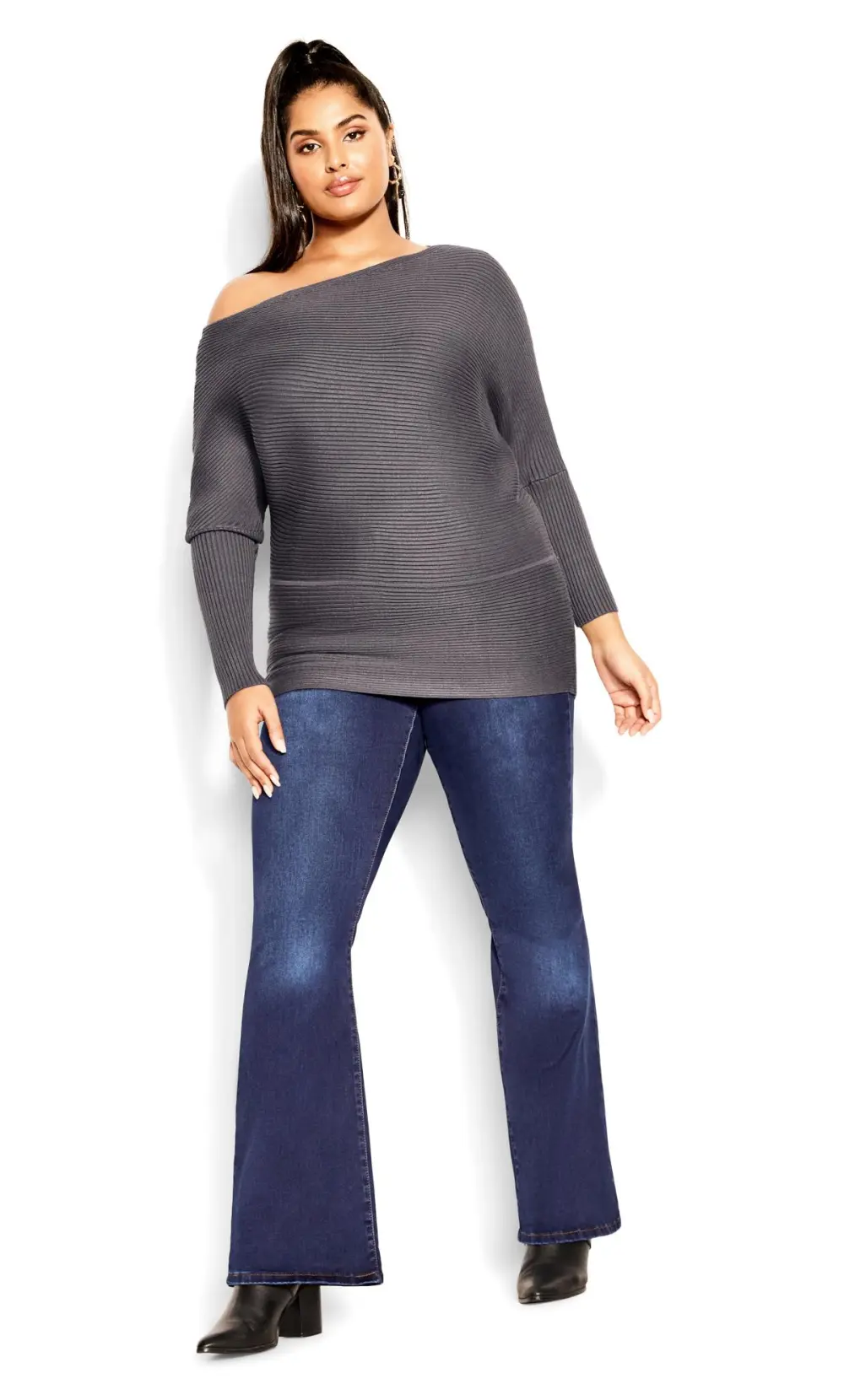 Evans Grey Ribbed Jumper