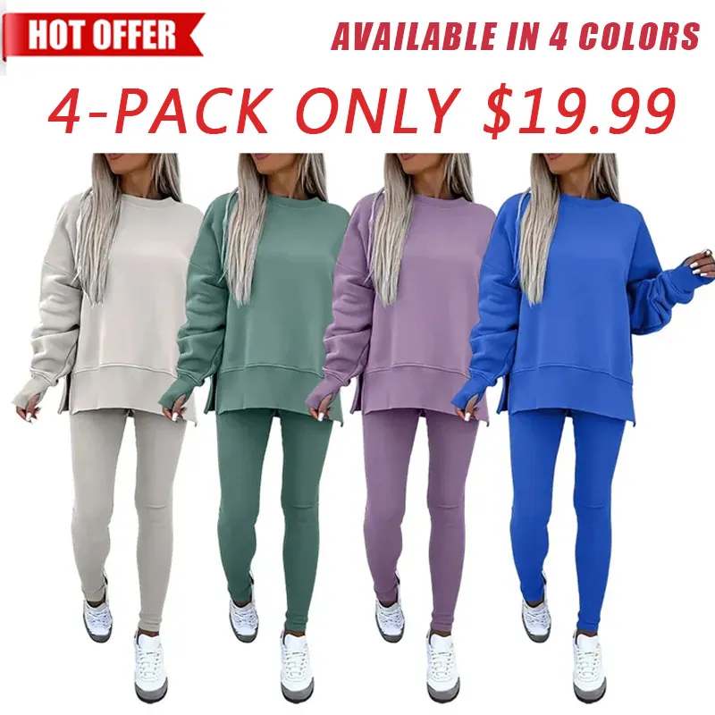 🔥 Women's Drop-Shoulder Split Hem Sweatsuit Set | Casual Loungewear