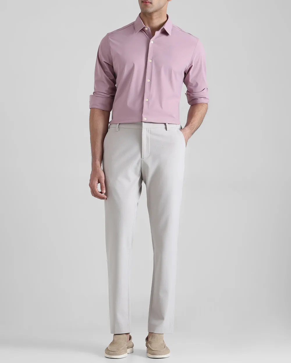 Leisure Soft And Comfortable Slim-Fit Lilac Shirt