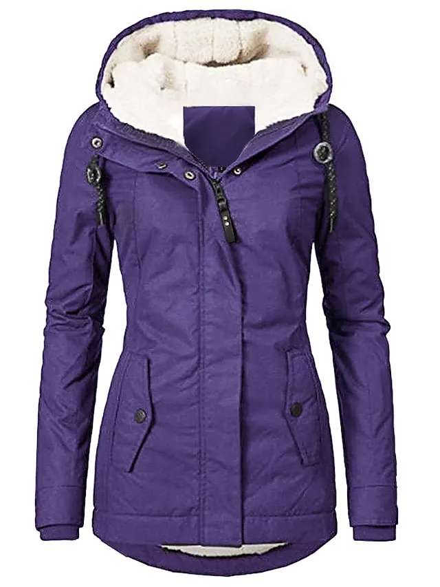 Women's Parka Street Fall Winter Puffer Jacket Long Coat Windproof Warm 3 in 1 Loose Casual Sports Jacket Long Sleeve Solid Color Zipper Purple Blushing Pink Waterpoof Daily Wear Down Parkas  Lined