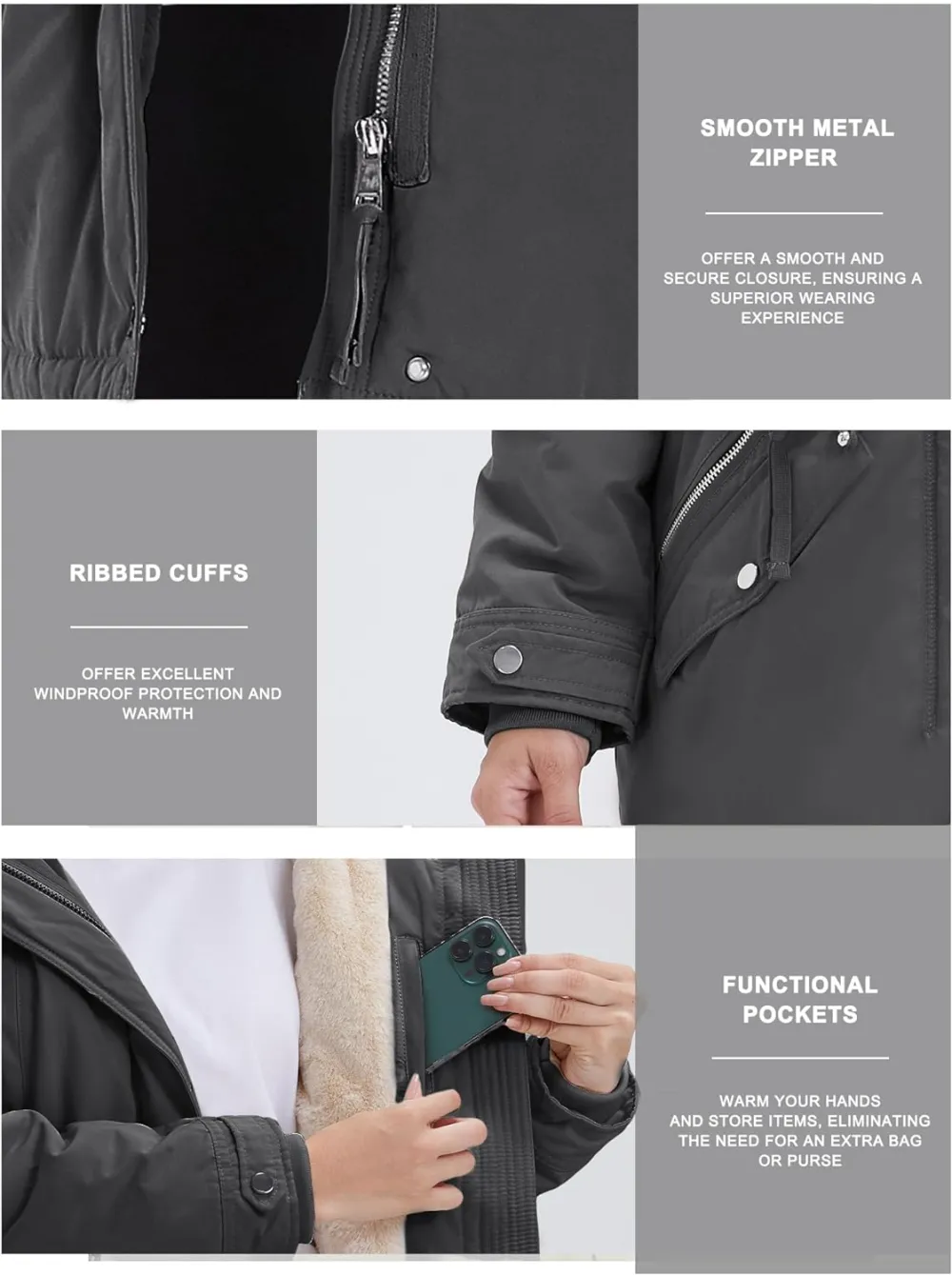 Women's Winter Coats Fleece Lined Parka Jacket Hooded Long Winter Warm Parka Coat with Pockets