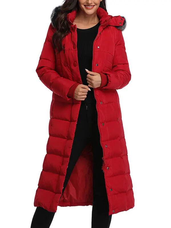 Women's long down jacket with fur hood Fan hip down jacket