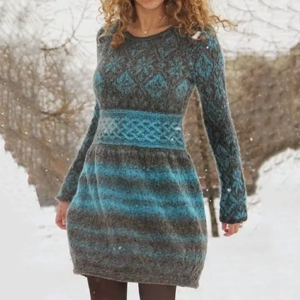Casual Contrast Printed Knit Midi Dress