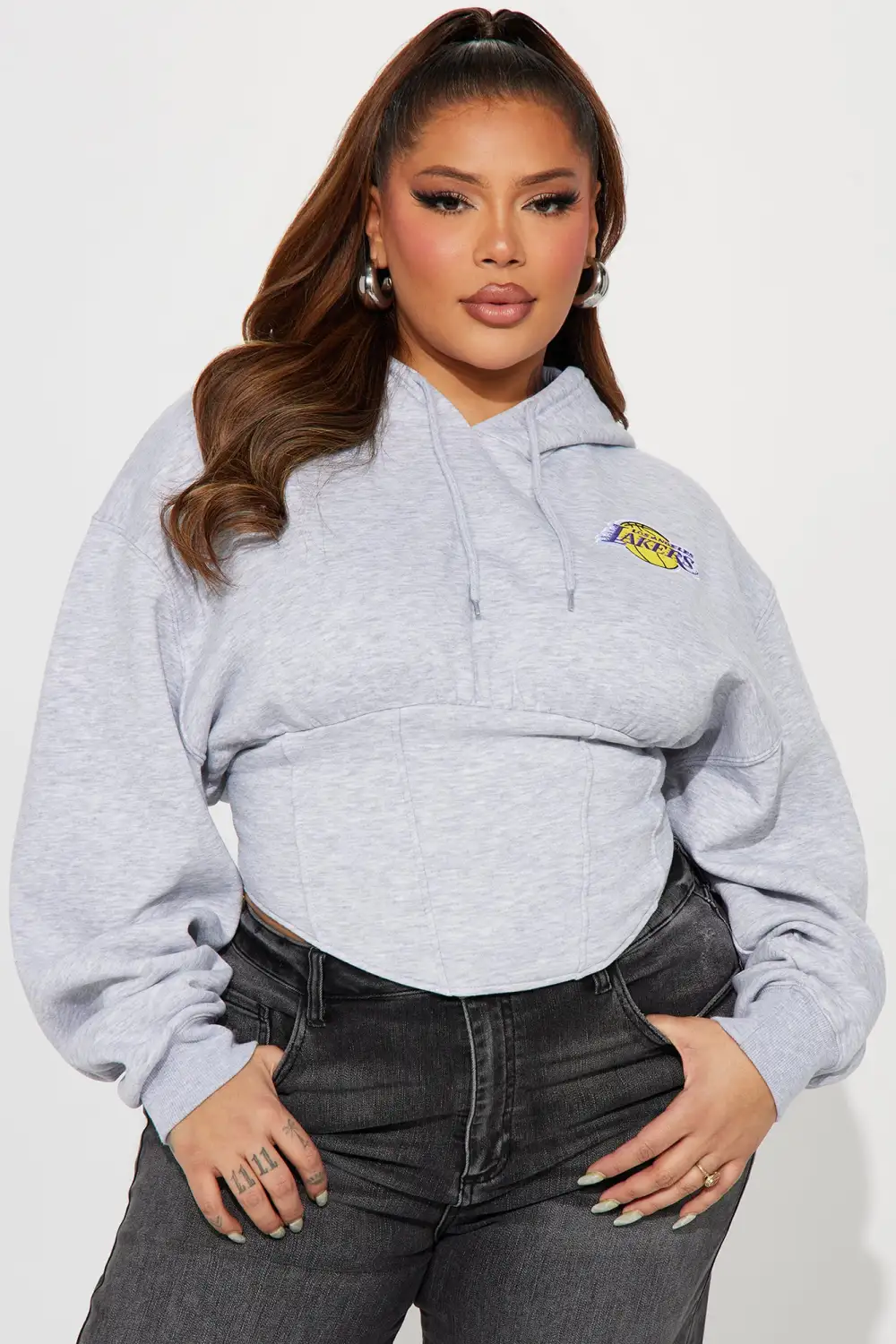 Lakers Home Team Corset Hoodie - Heather Grey