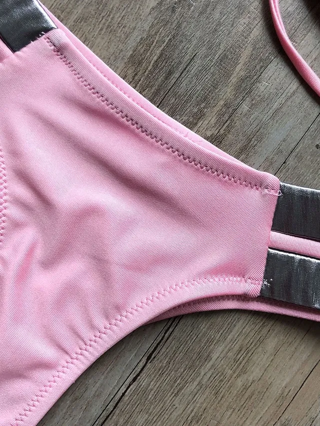 Women's Swimwear Bikini 2 Piece Normal Swimsuit Open Back Cut Out Sexy Leopard Color Block Leopard Print Black Pink Wine Dusty Rose Camisole Strap Bathing Suits New Vacation Sexy