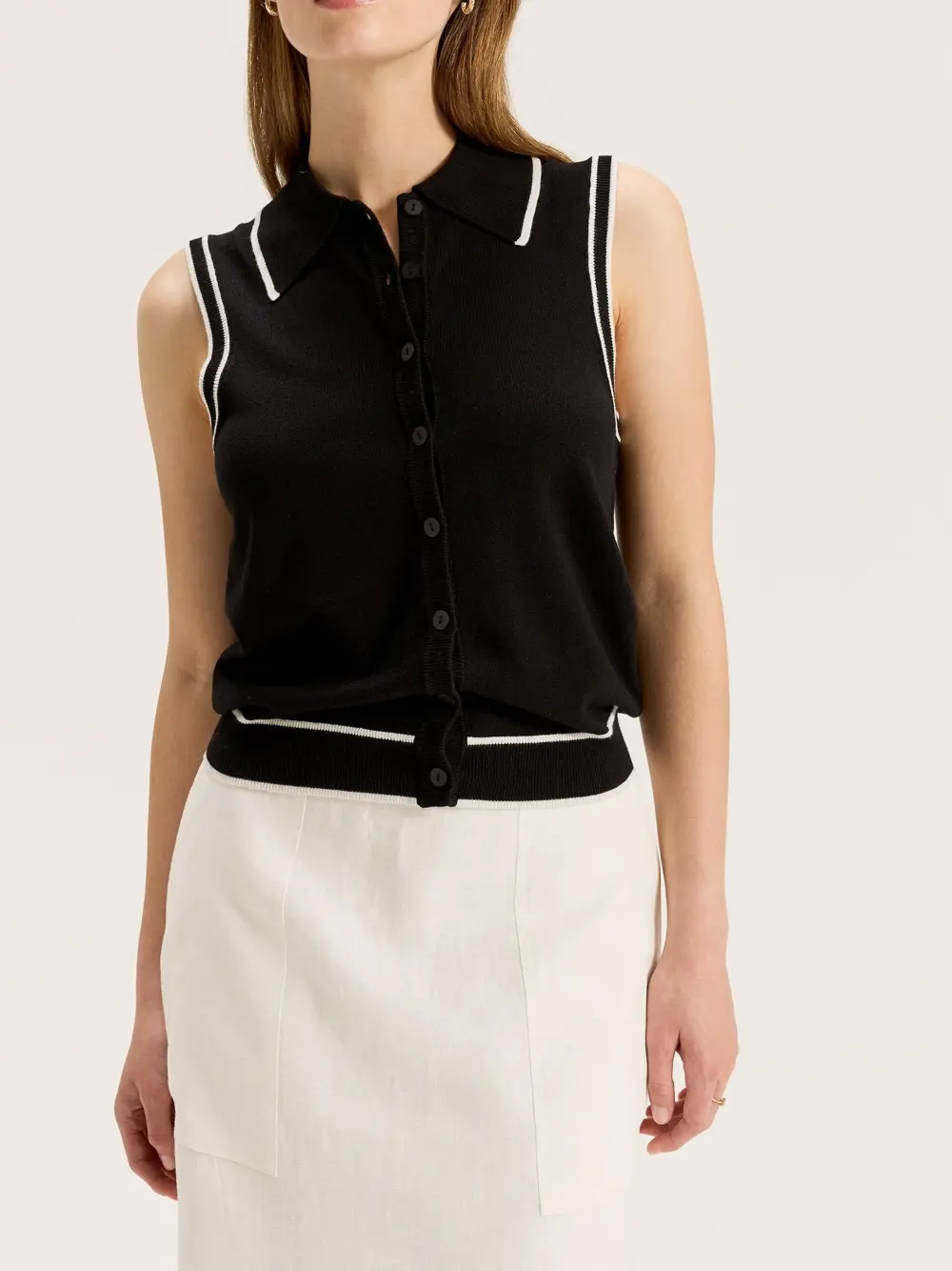 Black Sleeveless Knit Polo Top