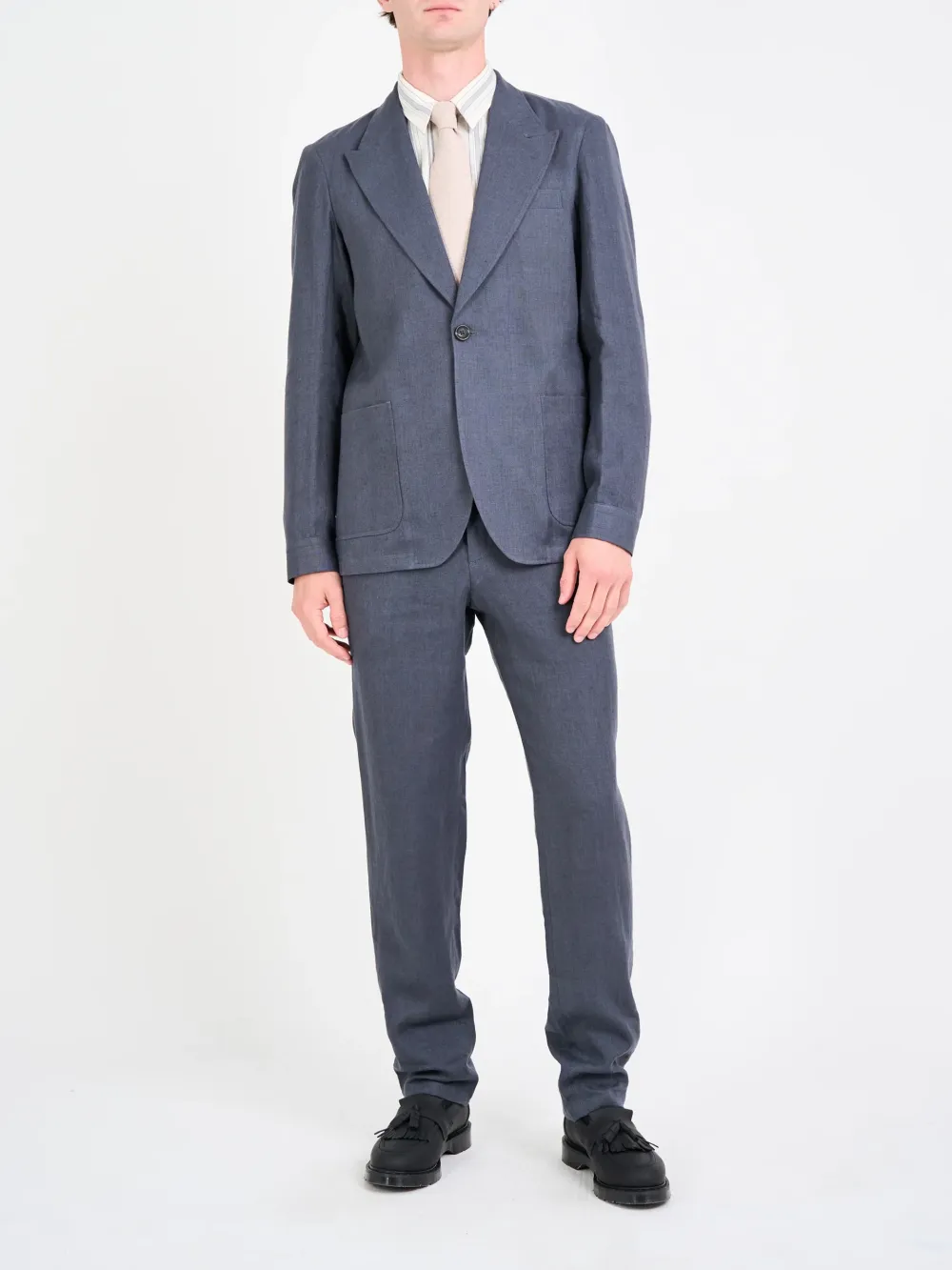 Grey Casual Style Lapel Linen Blazer