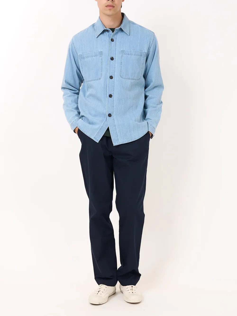 Denim Indigo Light Cotton Blend Overshirt